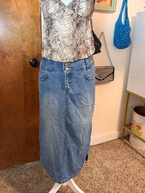 Y2K Squeeze New York Denim Maxi Skirt Double Button Side Slit Jean Skirt